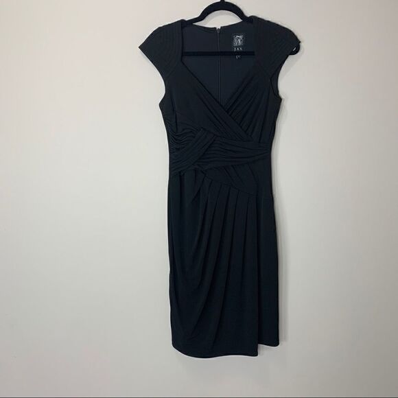 JAX Black Evening Cocktail Dress Cap Sleeve Ruched - Picture 11 of 11